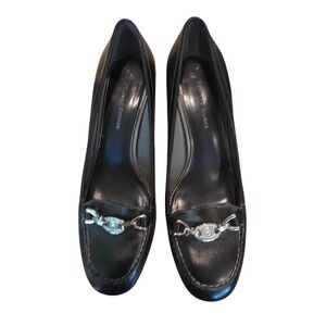 Etienne Aigner Mandy Black Leather Pumps Silver Logo Accent  Size 7